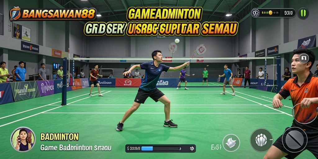 Antarmuka permainan Badminton BANGSAWAN88 yang menarik dan interaktif.