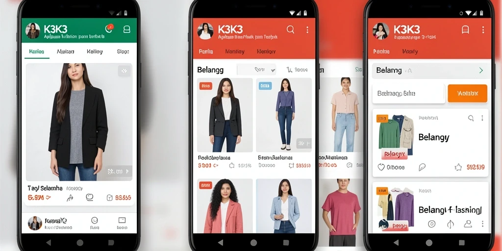 Tampilan antarmuka K3K3 dengan berbagai produk fashion menarik.